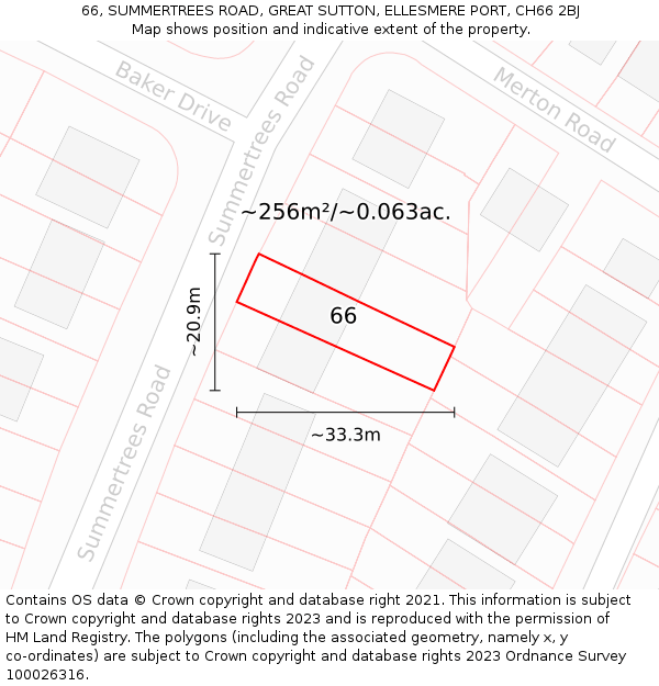 66, SUMMERTREES ROAD, GREAT SUTTON, ELLESMERE PORT, CH66 2BJ: Plot and title map