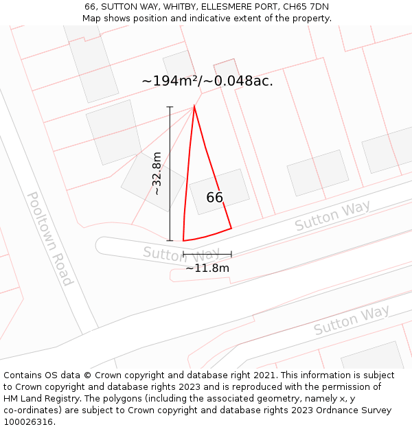 66, SUTTON WAY, WHITBY, ELLESMERE PORT, CH65 7DN: Plot and title map