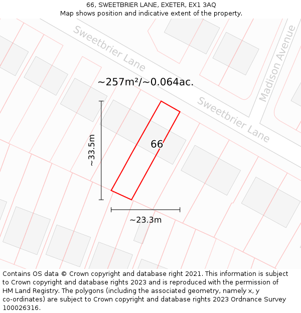 66, SWEETBRIER LANE, EXETER, EX1 3AQ: Plot and title map