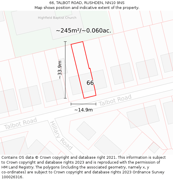 66, TALBOT ROAD, RUSHDEN, NN10 9NS: Plot and title map