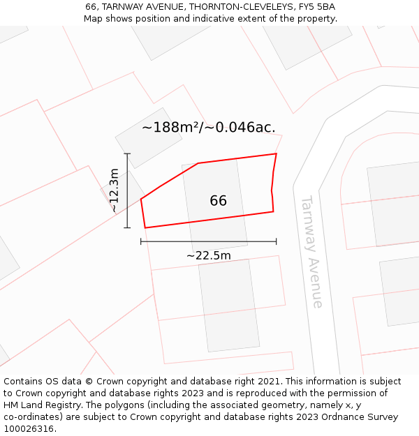 66, TARNWAY AVENUE, THORNTON-CLEVELEYS, FY5 5BA: Plot and title map