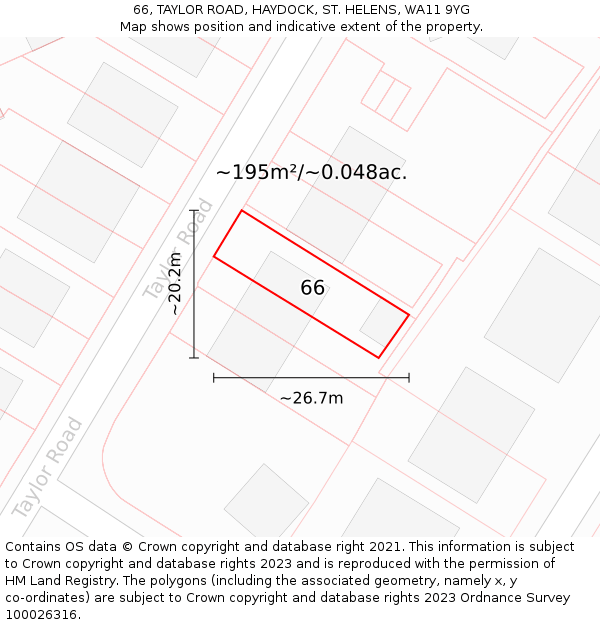 66, TAYLOR ROAD, HAYDOCK, ST. HELENS, WA11 9YG: Plot and title map