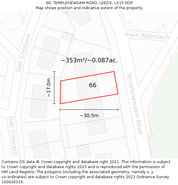66, TEMPLENEWSAM ROAD, LEEDS, LS15 0DR: Plot and title map