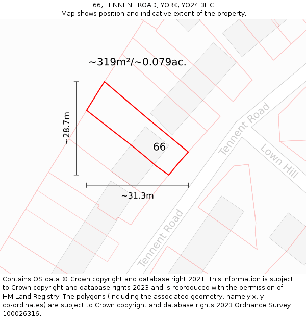 66, TENNENT ROAD, YORK, YO24 3HG: Plot and title map