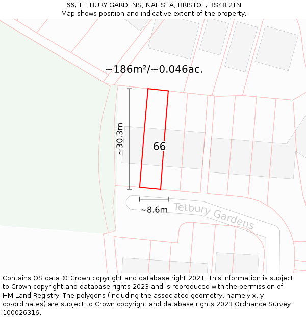 66, TETBURY GARDENS, NAILSEA, BRISTOL, BS48 2TN: Plot and title map