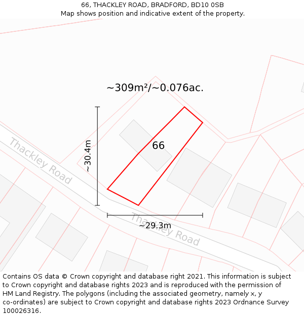 66, THACKLEY ROAD, BRADFORD, BD10 0SB: Plot and title map