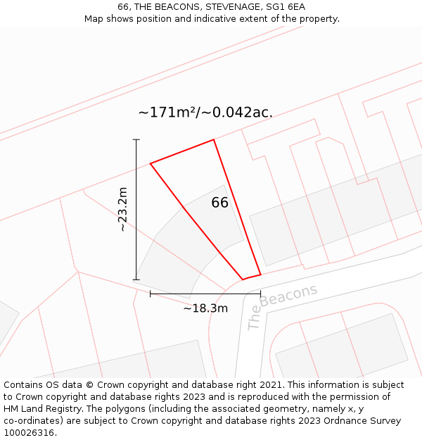 66, THE BEACONS, STEVENAGE, SG1 6EA: Plot and title map