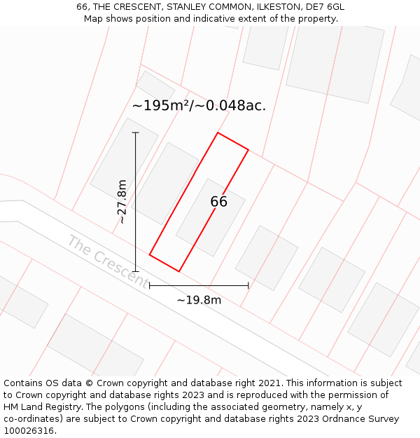 66, THE CRESCENT, STANLEY COMMON, ILKESTON, DE7 6GL: Plot and title map