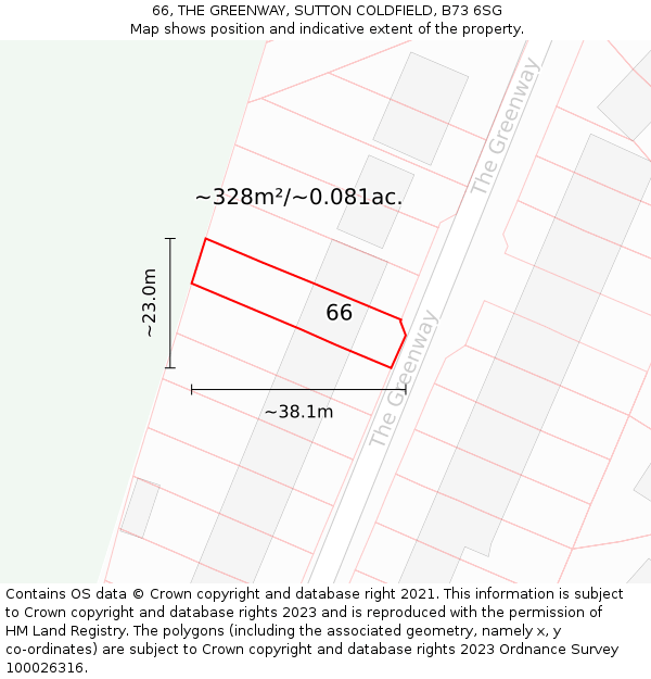 66, THE GREENWAY, SUTTON COLDFIELD, B73 6SG: Plot and title map