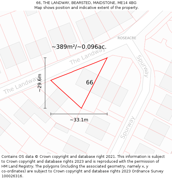 66, THE LANDWAY, BEARSTED, MAIDSTONE, ME14 4BG: Plot and title map