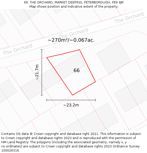 66, THE ORCHARD, MARKET DEEPING, PETERBOROUGH, PE6 8JR: Plot and title map