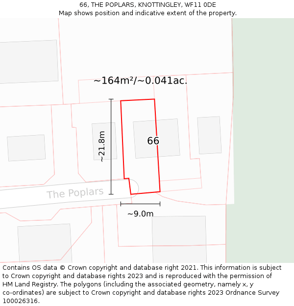 66, THE POPLARS, KNOTTINGLEY, WF11 0DE: Plot and title map