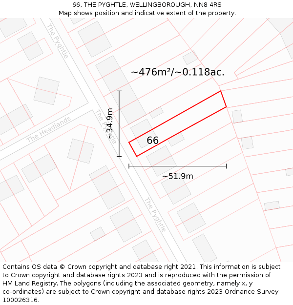 66, THE PYGHTLE, WELLINGBOROUGH, NN8 4RS: Plot and title map