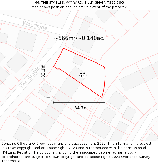 66, THE STABLES, WYNYARD, BILLINGHAM, TS22 5SG: Plot and title map