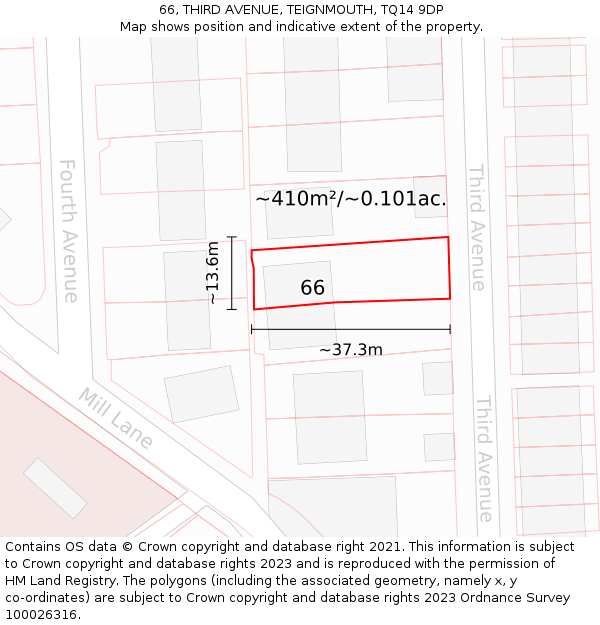 66, THIRD AVENUE, TEIGNMOUTH, TQ14 9DP: Plot and title map