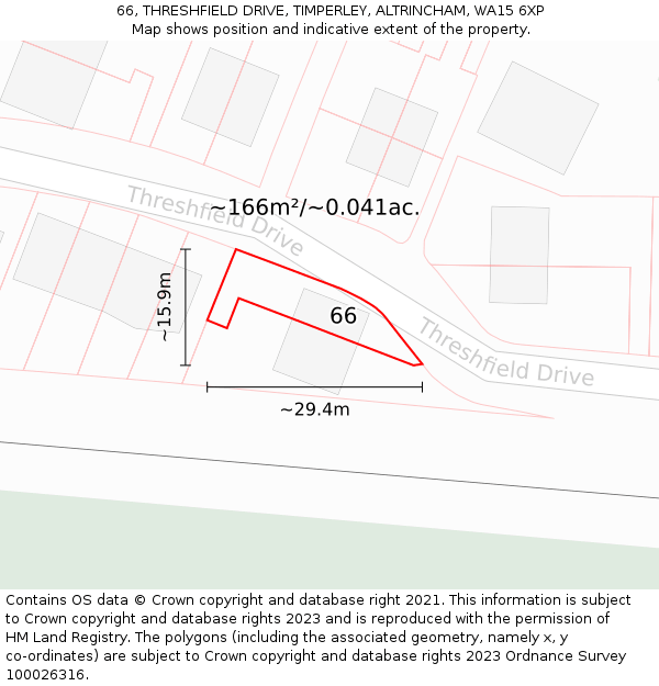 66, THRESHFIELD DRIVE, TIMPERLEY, ALTRINCHAM, WA15 6XP: Plot and title map