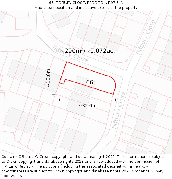 66, TIDBURY CLOSE, REDDITCH, B97 5LN: Plot and title map