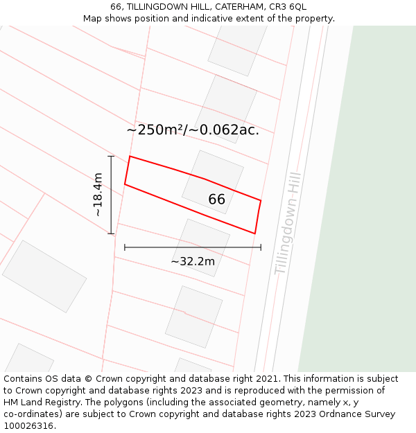 66, TILLINGDOWN HILL, CATERHAM, CR3 6QL: Plot and title map