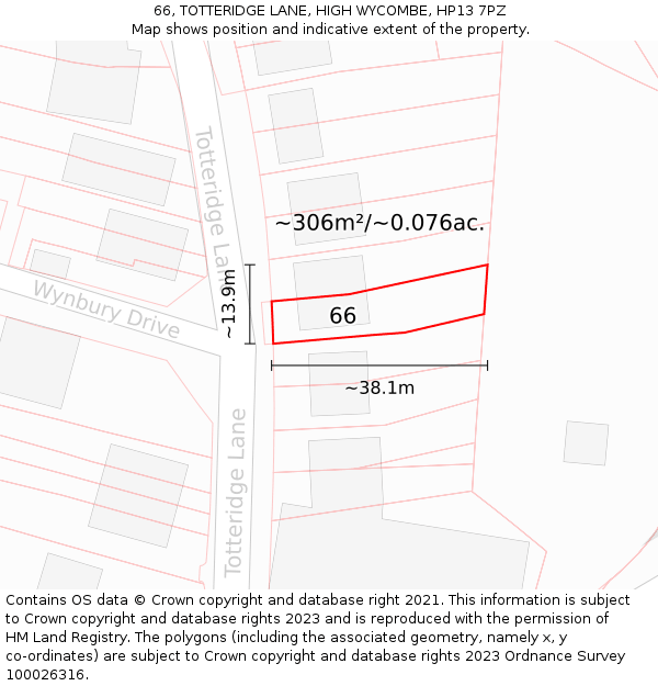 66, TOTTERIDGE LANE, HIGH WYCOMBE, HP13 7PZ: Plot and title map