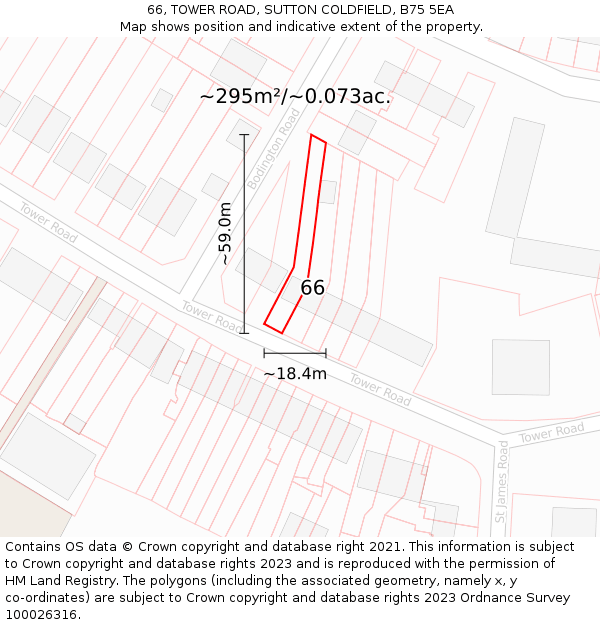 66, TOWER ROAD, SUTTON COLDFIELD, B75 5EA: Plot and title map