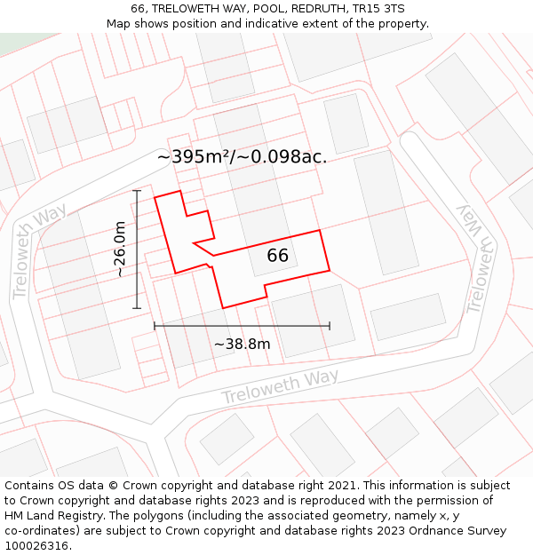 66, TRELOWETH WAY, POOL, REDRUTH, TR15 3TS: Plot and title map