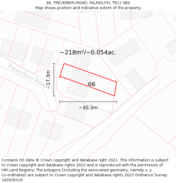 66, TREVERBYN ROAD, FALMOUTH, TR11 5BS: Plot and title map