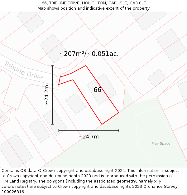 66, TRIBUNE DRIVE, HOUGHTON, CARLISLE, CA3 0LE: Plot and title map