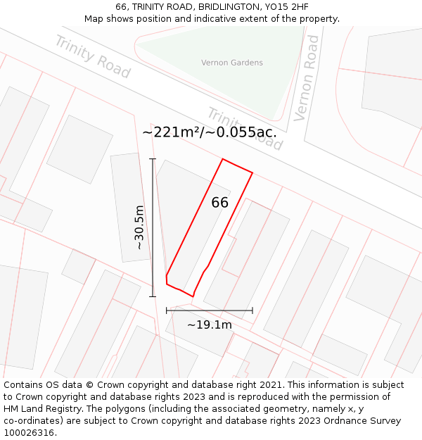 66, TRINITY ROAD, BRIDLINGTON, YO15 2HF: Plot and title map