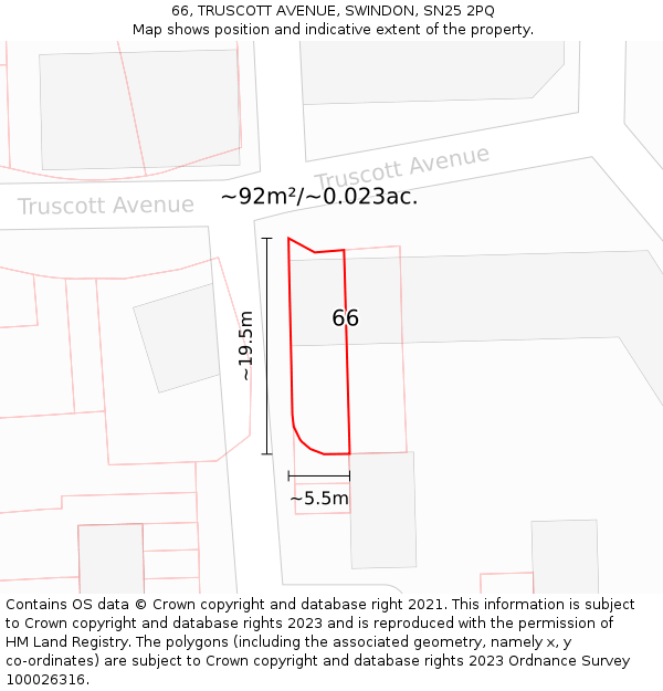 66, TRUSCOTT AVENUE, SWINDON, SN25 2PQ: Plot and title map