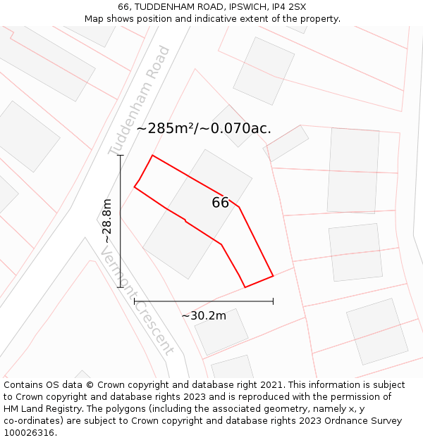 66, TUDDENHAM ROAD, IPSWICH, IP4 2SX: Plot and title map