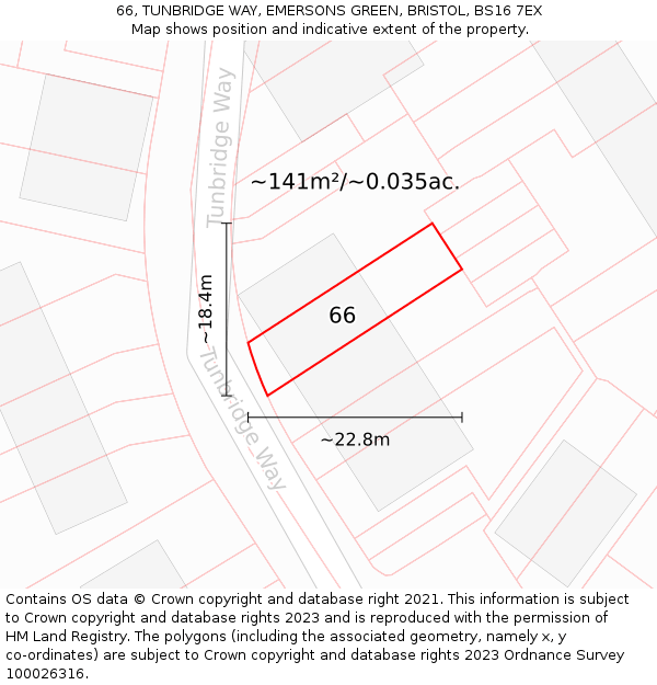 66, TUNBRIDGE WAY, EMERSONS GREEN, BRISTOL, BS16 7EX: Plot and title map