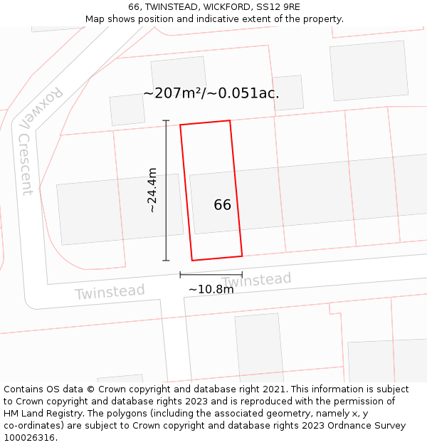 66, TWINSTEAD, WICKFORD, SS12 9RE: Plot and title map