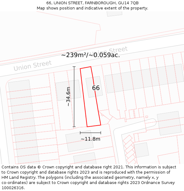 66, UNION STREET, FARNBOROUGH, GU14 7QB: Plot and title map