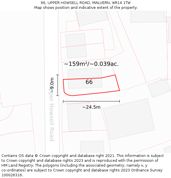 66, UPPER HOWSELL ROAD, MALVERN, WR14 1TW: Plot and title map