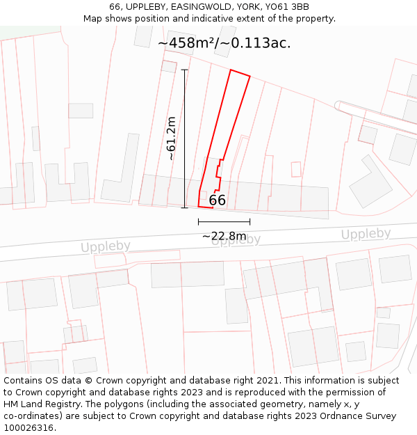 66, UPPLEBY, EASINGWOLD, YORK, YO61 3BB: Plot and title map