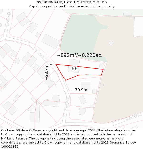 66, UPTON PARK, UPTON, CHESTER, CH2 1DQ: Plot and title map
