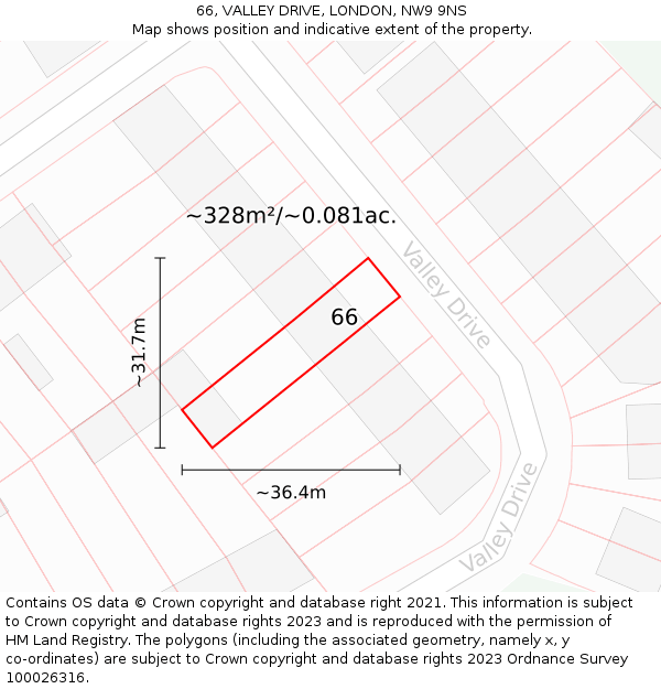 66, VALLEY DRIVE, LONDON, NW9 9NS: Plot and title map