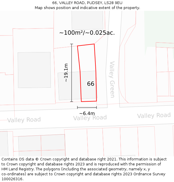 66, VALLEY ROAD, PUDSEY, LS28 9EU: Plot and title map