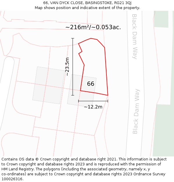 66, VAN DYCK CLOSE, BASINGSTOKE, RG21 3QJ: Plot and title map