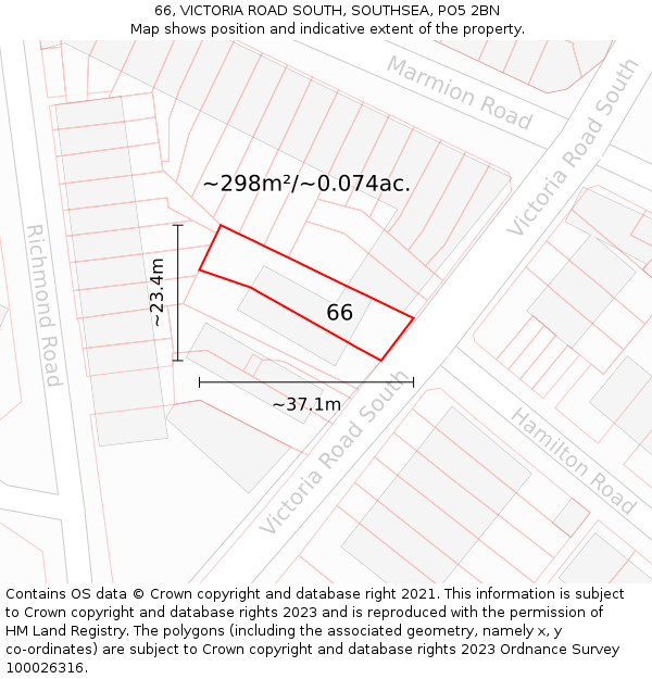 66, VICTORIA ROAD SOUTH, SOUTHSEA, PO5 2BN: Plot and title map