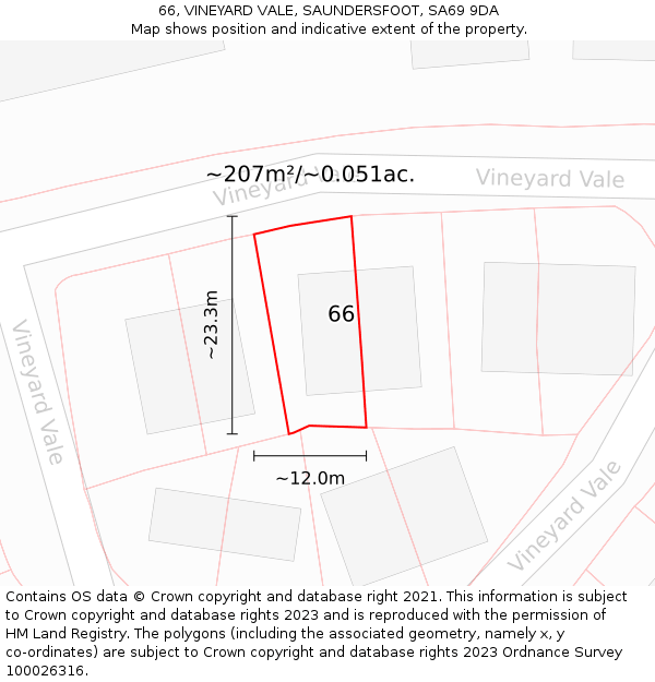 66, VINEYARD VALE, SAUNDERSFOOT, SA69 9DA: Plot and title map