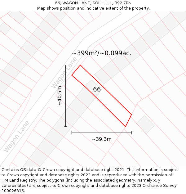 66, WAGON LANE, SOLIHULL, B92 7PN: Plot and title map
