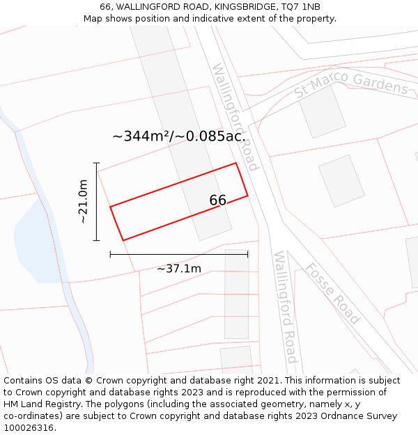 66, WALLINGFORD ROAD, KINGSBRIDGE, TQ7 1NB: Plot and title map