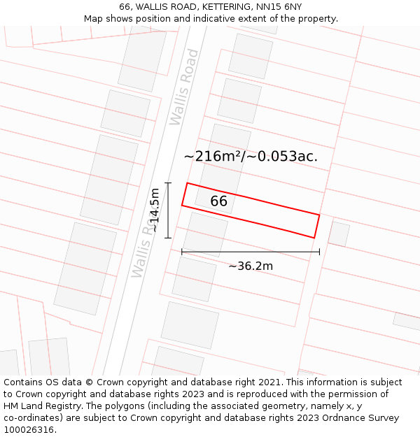 66, WALLIS ROAD, KETTERING, NN15 6NY: Plot and title map