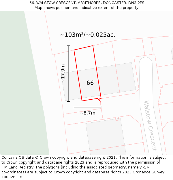 66, WALSTOW CRESCENT, ARMTHORPE, DONCASTER, DN3 2FS: Plot and title map
