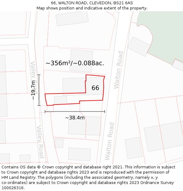 66, WALTON ROAD, CLEVEDON, BS21 6AS: Plot and title map