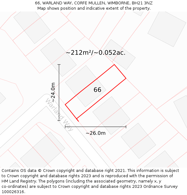 66, WARLAND WAY, CORFE MULLEN, WIMBORNE, BH21 3NZ: Plot and title map