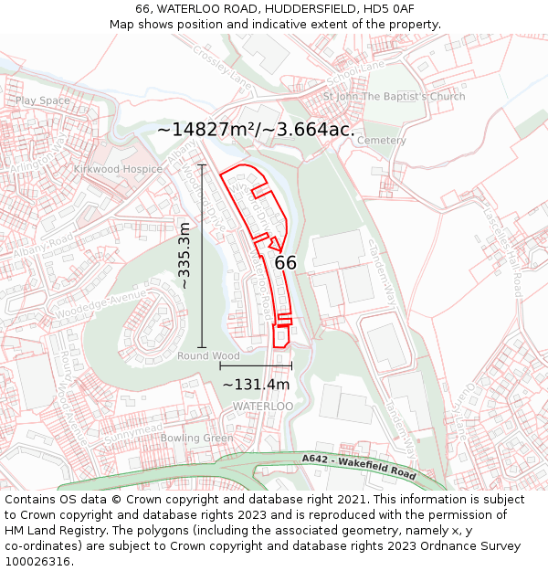 66, WATERLOO ROAD, HUDDERSFIELD, HD5 0AF: Plot and title map