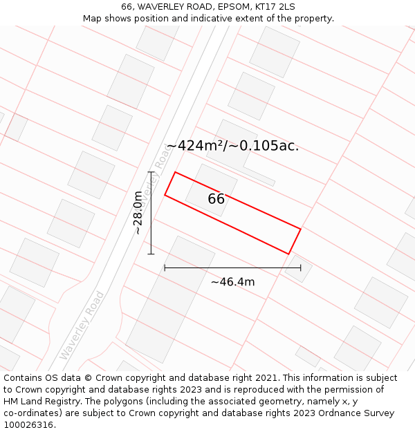 66, WAVERLEY ROAD, EPSOM, KT17 2LS: Plot and title map