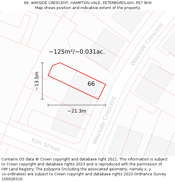 66, WAYSIDE CRESCENT, HAMPTON VALE, PETERBOROUGH, PE7 8HX: Plot and title map